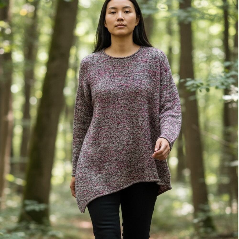 Pure Jill Sweater Tunic Womens Medium Gray Asymmetrical Hem Cashmere Wool Blend